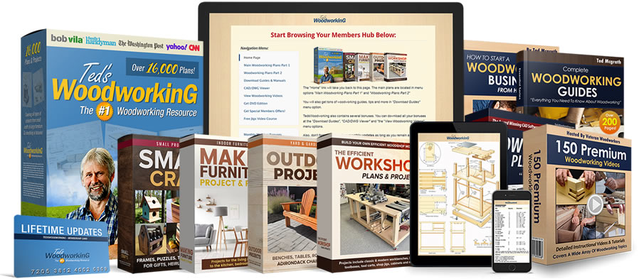 Ted's Woodworking Complete Package — 16,000 plans, bonus videos, CAD viewer, and woodworking guides